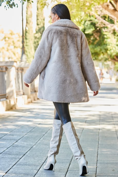 Taupe Premium Faux Fur Coat With Button Detail