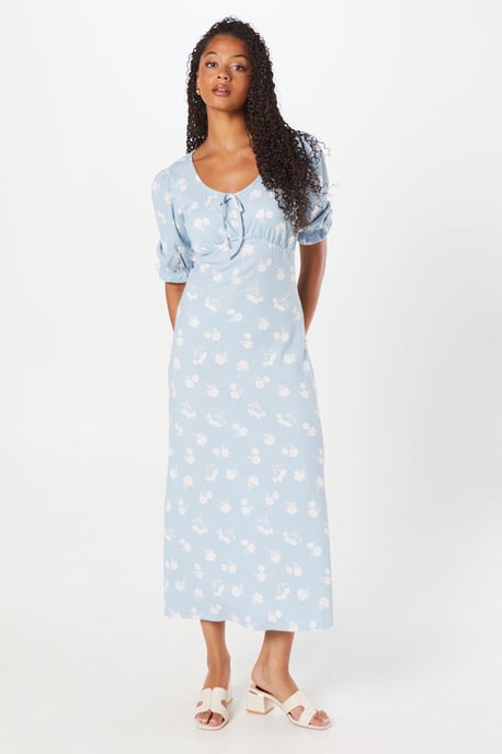 Tall Blue Spaced Floral Tie Front Midi Dress