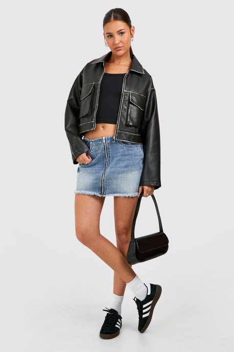 Vintage Wash Zip Front Micro Mini Skirt - Image 3