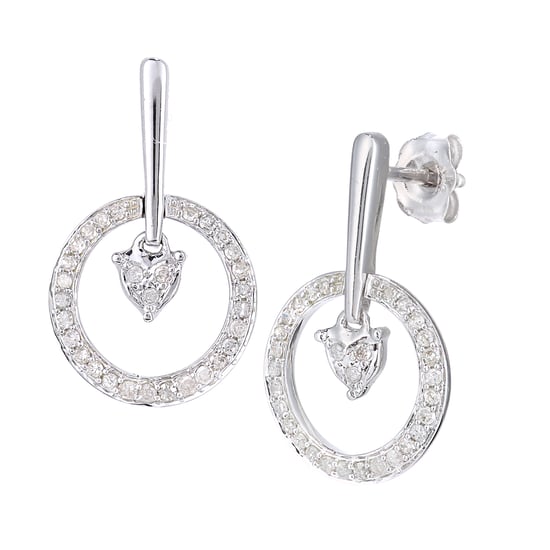 9ct White Gold Diamond Heart Drop Earrings