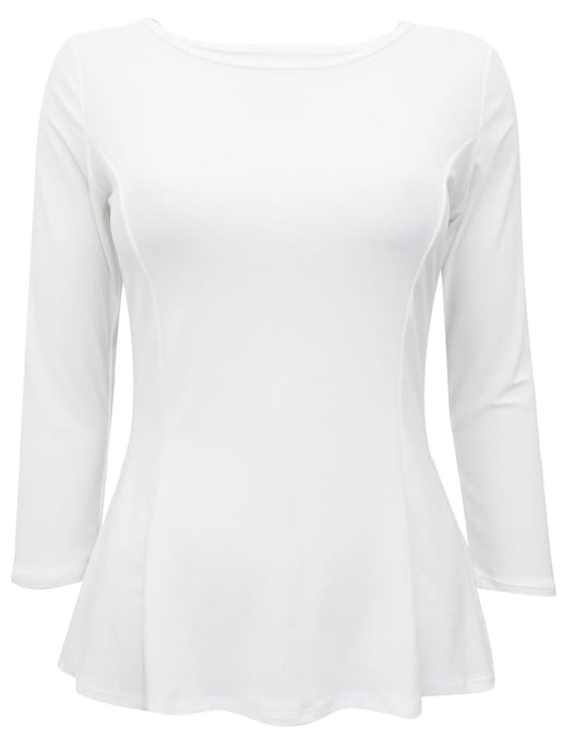 Ivory Jersey 3/4 Sleeve Peplum Top