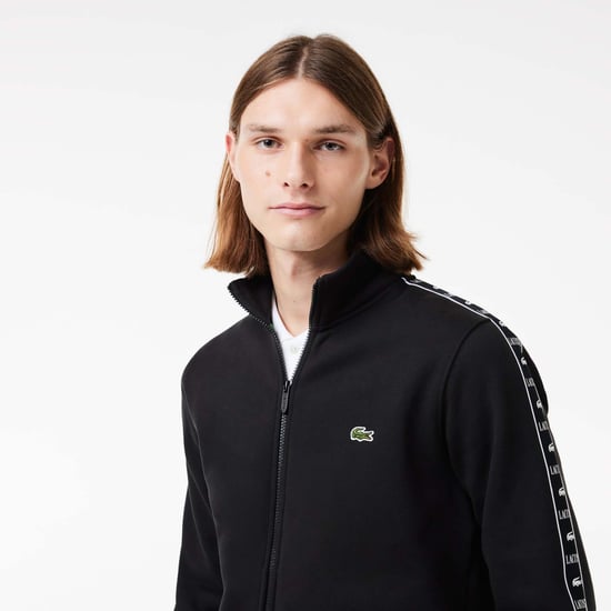 Men's Lacoste Logo Stripe Zipped Jogger Sweatshirt in Black