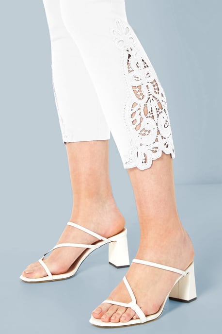 Lace Insert Crop Stretch Trousers