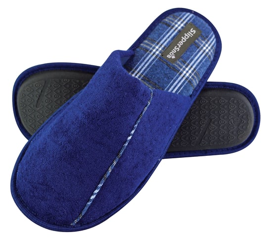 Slipper Snob - Mens Indoor Slip On Mule Slippers | Plain Top Checked Sole | Memory Foam - Navy - Image 1
