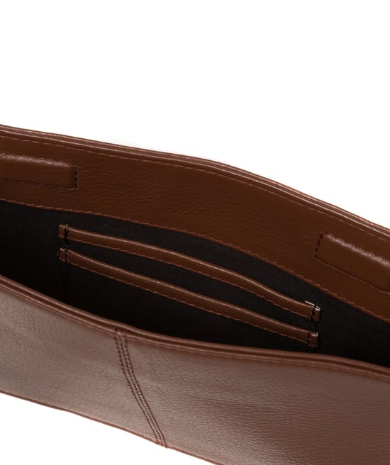 'Layla' Dark Tan Nappa Leather Grab Clutch Bag