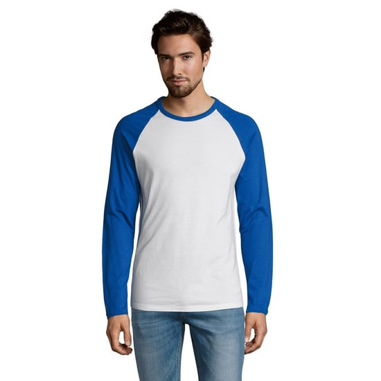 SOLS Mens Funky Contrast Long Sleeve T-Shirt (White/Royal Blue) - Image 4