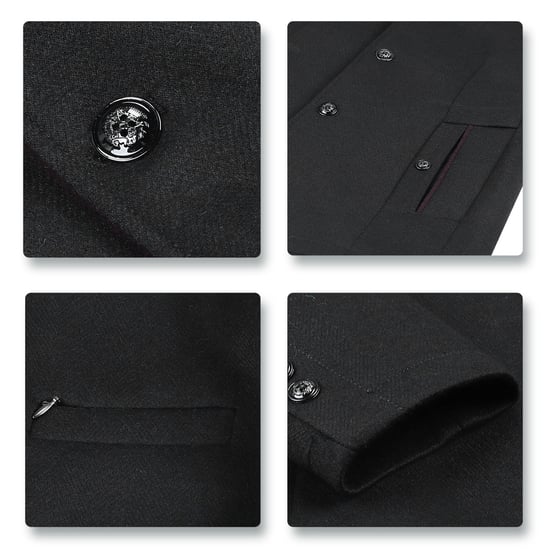 Kort Slim Fit-kappa för män med ståkrage Business Casual Ullöverrock Svart - Image 5