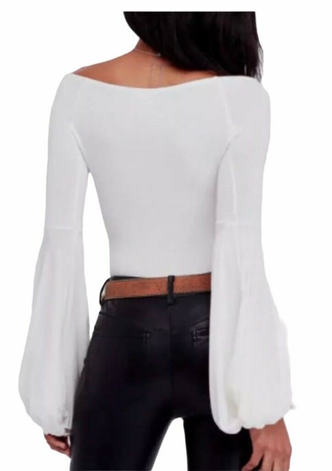 Free People White Womens Bateau-Neck Blouson Sleeve Blouse