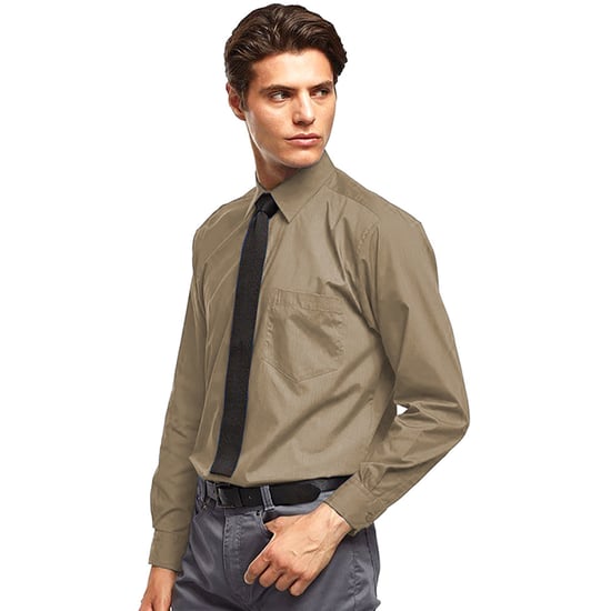 Premier Heren Premier Poplin Formeel Overhemd Met Lange Mouwen (Khaki) - Image 2