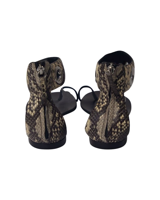 Giuseppe Zanotti Snakeskin Print Ankle Strap Flat Sandals in Black Leather - Image 4