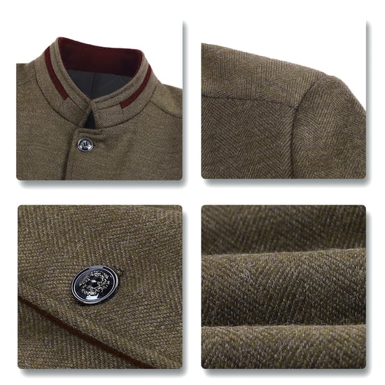 Kort Slim Fit-kappa för män med ståkrage Business Casual Ullöverrock Khaki - Image 5