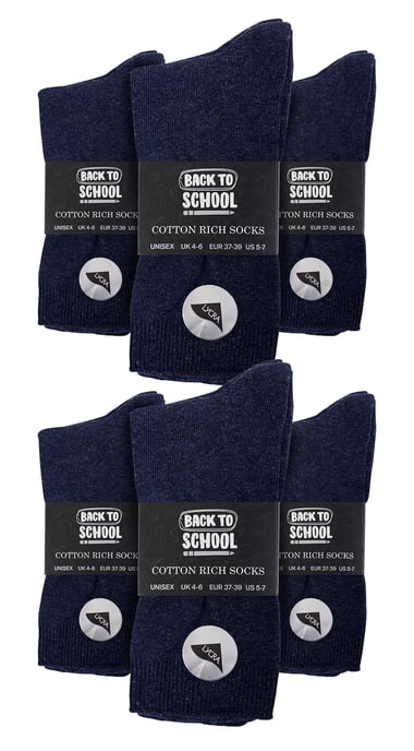 12 Pair Multipack Kids Plain School Socks | Boys & Girls | 3 Sizes | Sock Snob Childrens Cotton Rich Socks - Blue - Image 2