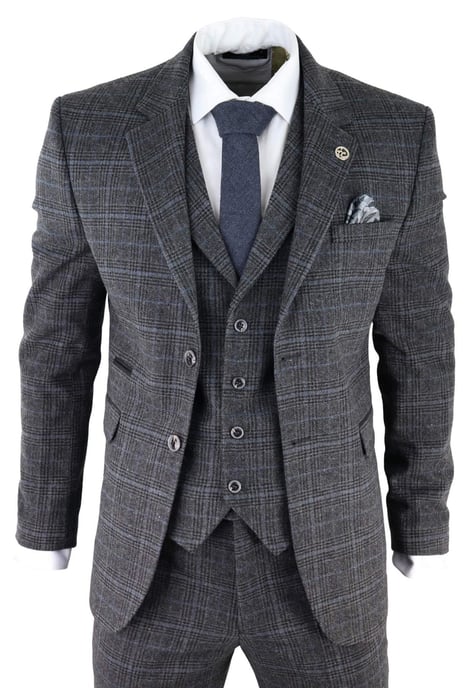 Heren Grijs Ruit 3-delige Tweed Pak Peaky Blinders 1920s Gatsby Aangepast Fit - Image 1