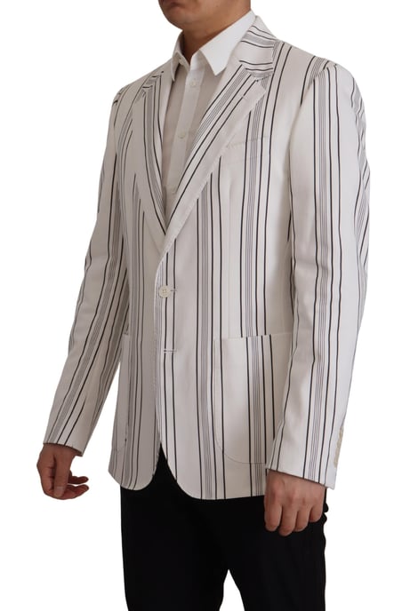 Dolce & Gabbana White Stripes Bomull Enknäppt Herrblazer - Image 3
