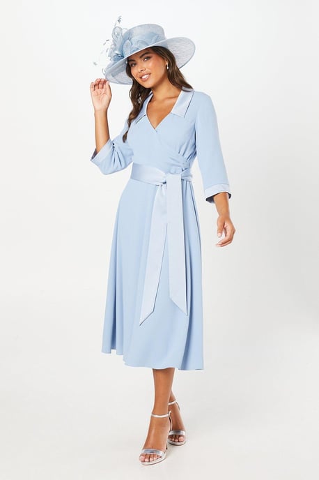 Collared Contrast Satin Aline Midi Dress