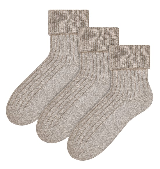 3 Pairs Womens Wool Bed Socks | Steven | Luxury Warm Lounge Sleep Socks - Beige - Image 1