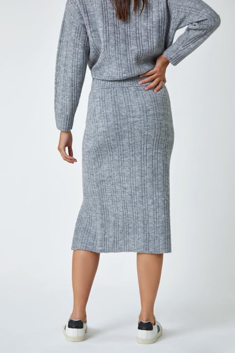 Ribbed Side Split Knit Pencil Skirt