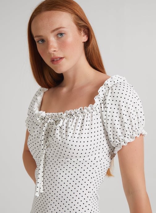 Cute Spotty Puff Sleeve Dress