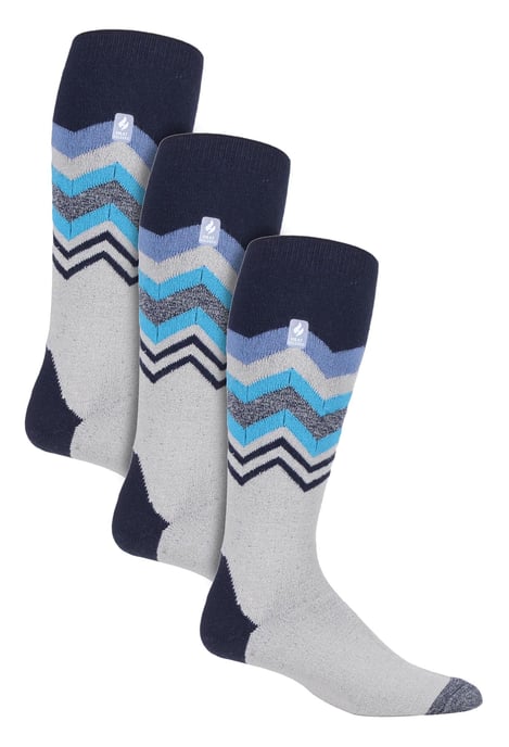 3 Par Multipack Ultra Lite Skidstrumpor för herrar | Värmehållare | Funky Mönstrade Randiga Knästrumpor - Grå Zig Zag - Image 1