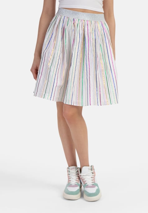 Mymo geplooide rok Dames Witte veelkleurige strepen - Image 3