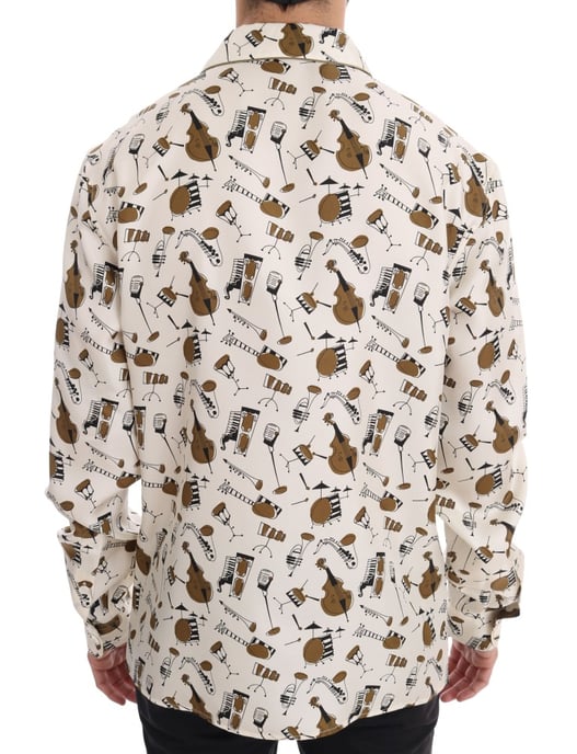 Dolce & Gabbana Witte Zijde JAZZ Motief Print Shirt - Image 3