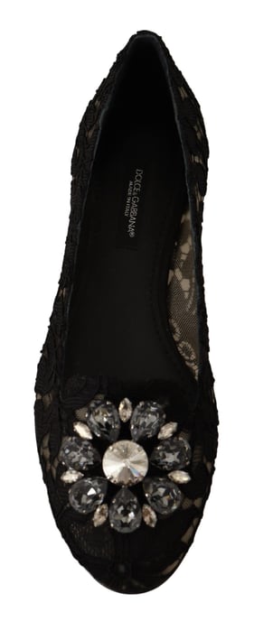 Dolce & Gabbana Women's Black Taormina Lace Crystal Loafers Shoes - Image 5