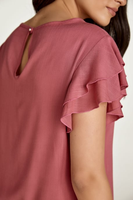 Frill Detail Burgundy Top