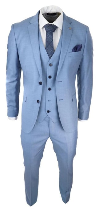 Mens 3 Piece Light Blue Classic Stitch Retro Suit - Image 4