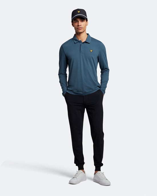 Lyle & Scott Verborgen knop met lange mouwen poloshirt in Marine - Image 2