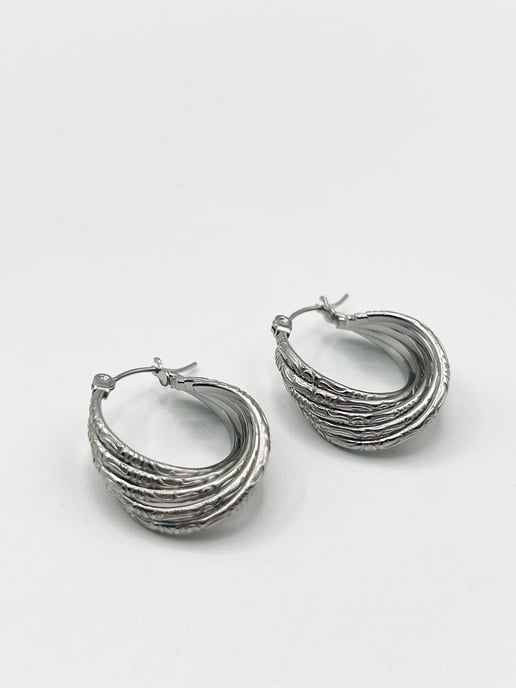 Ribbed Hoops in Silver - Image 3