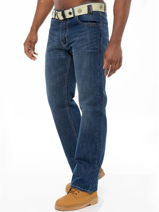 Enzo | Heren Regular Fit Denim Jeans Met Riem - Blauw - Image 3