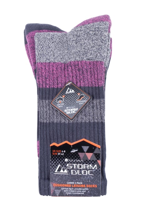 3 Pairs Ladies Anti Blister Cotton Hiking Socks with Padded Sole - Image 2