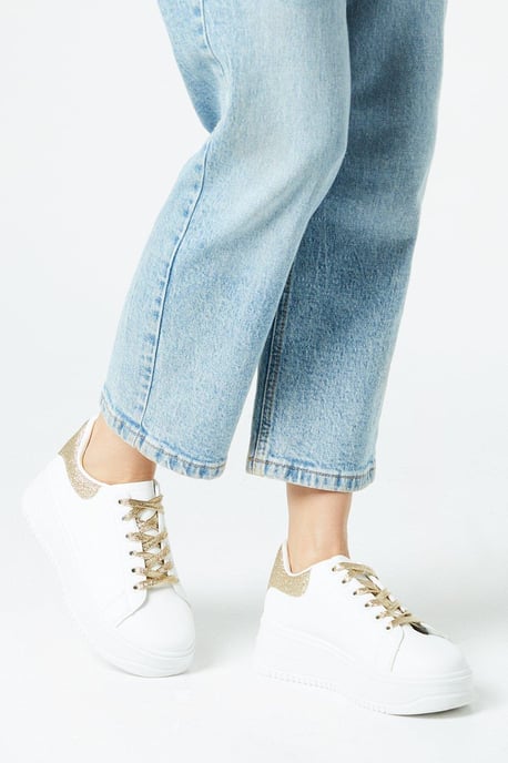 Kimmis Glitter Lace Up Platform Trainers