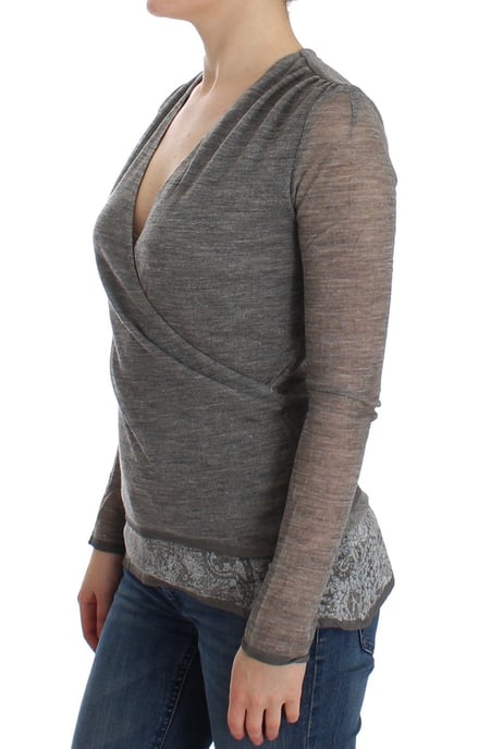 Ermanno Scervino Women's Gray Wool Blend Stretch Long Sleeve Sweater