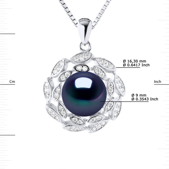 SUN Necklace Freshwater Pearl 9-10 mm Black 925