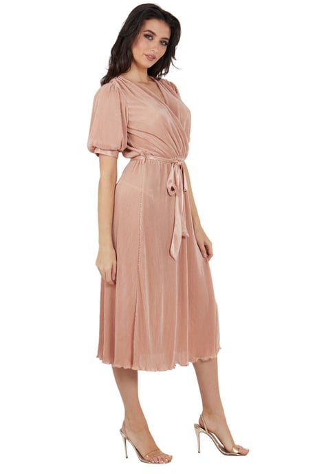 Short Sleeves Plisse Wrap Midi Dress - Image 3