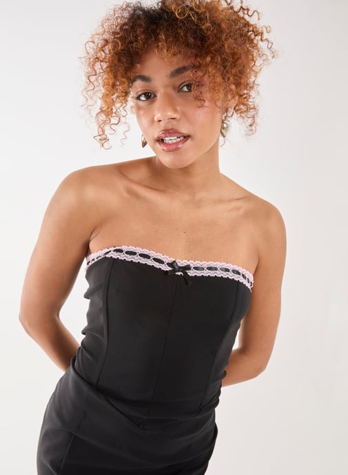 Bow Detail Corset Strapless Dress