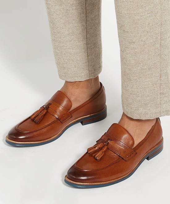 Dune Mens Simley - Leather Contrast Sole Tassel Loafers - Image 3