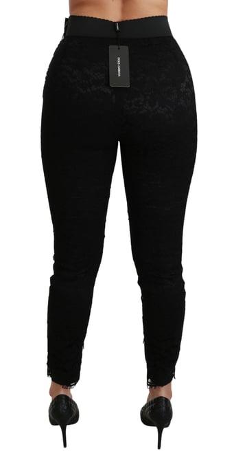 Dolce & Gabbana Women's Black Lace Skinny High Waist Cotton Pants