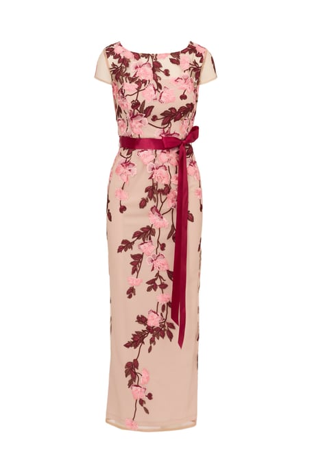 Cascading Floral Column Gown in Multicolour