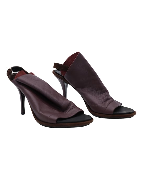 Balenciaga Open Toe Slingback Mules in Bordeaux Leer - Image 4