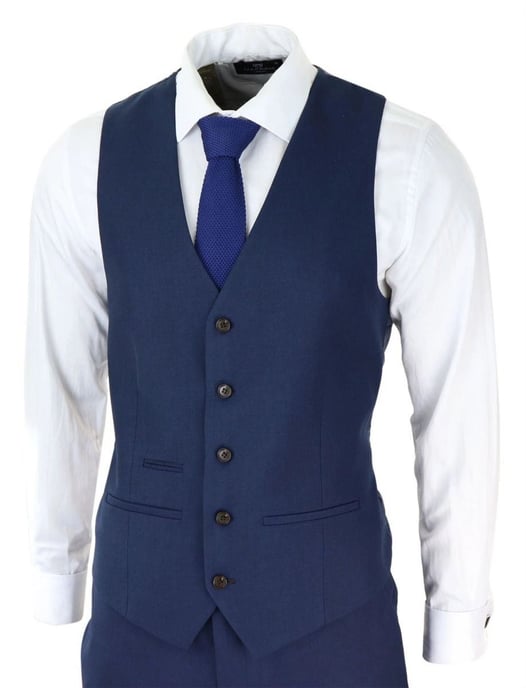 Mens 3 Piece Navy Blue Classic Retro Suit - Image 2