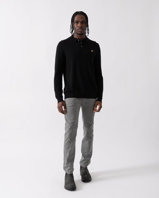 Lyle & Scott katoenen merino heren gebreide polo met lange mouwen - Image 3
