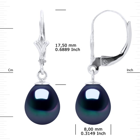 DIADEMA - Earrings - White Gold and Real Freshwater Pearls - Black Tahitian Style