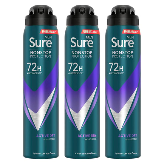 Sure Men Anti-perspirant 72H Nonstop Protection Active Dry Deodorant 250ml, 3 Pack