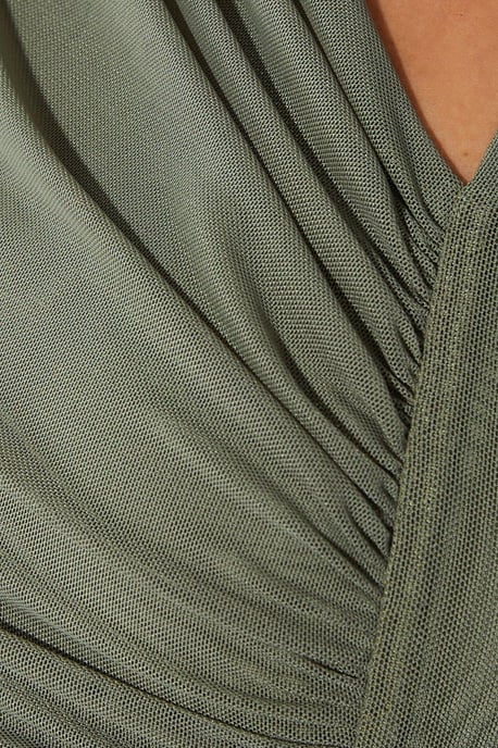 Mesh Ruched Cut Out Detail Wrap Midaxi Dress