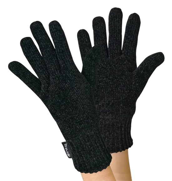 Ladies Thinsulate Hat and Gloves Set | THMO | Soft Chenille Ribbed Beanie Hat & Gloves for Women - Black - Image 2