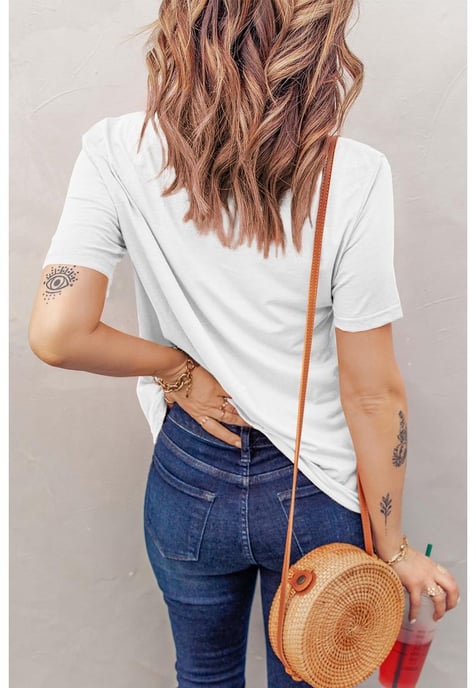 Women's Crew Neck Cotton Mixed T-shirt in White - Image 5
