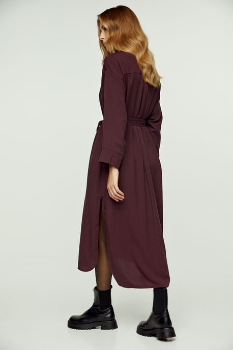 Burgundy Midi Dress with Side Slits