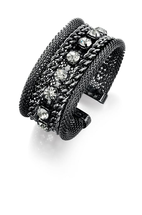 Fiorelli Fashion Gunmetal Mesh, Link & Crystal Cuff Bangle Bracelet